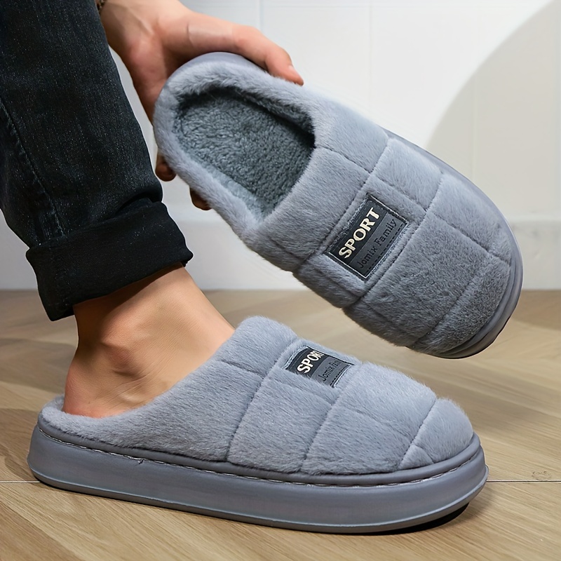 

Men's Cozy Plaid Fleece Slippers - Warm, Non-slip Thick Sole For Indoor/outdoor Use, Fall & Winter