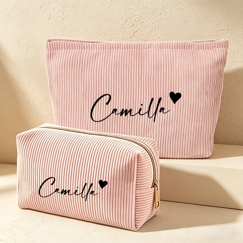 TEMU 2pcs Black Small Heart Print Pattern Easy Makeup Bag And Prince Bag Set, For Customization /text, Multi-functional Large Capacity Reusable