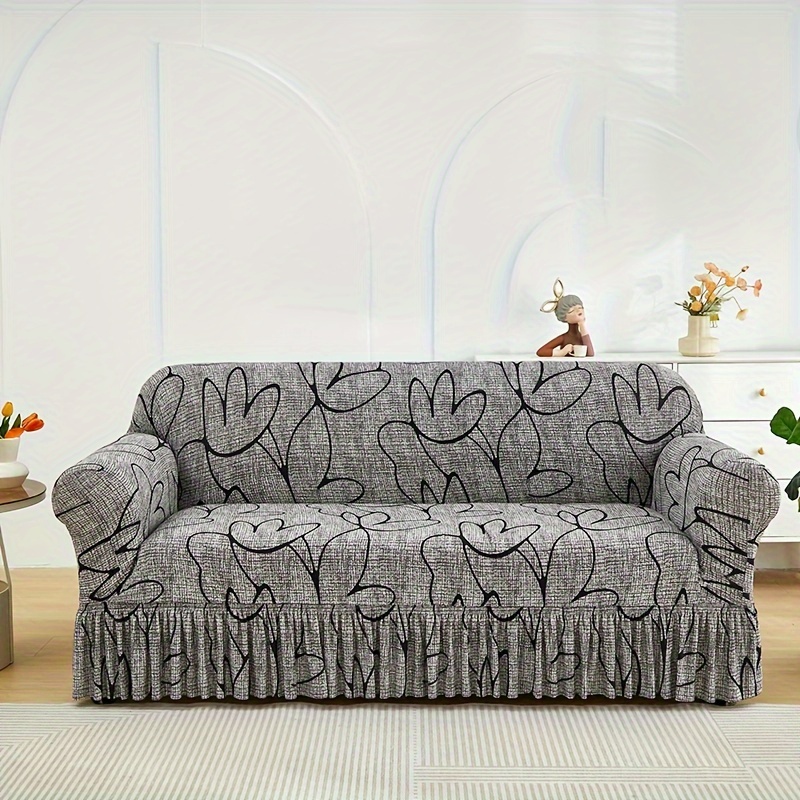 Contemporary Elastic-Band Fitted Sofa Slipcovers with Slipcover-Grip and  Skirt Machine Washable Polyester Spandex Stretch Sofa Covers for Armchair,