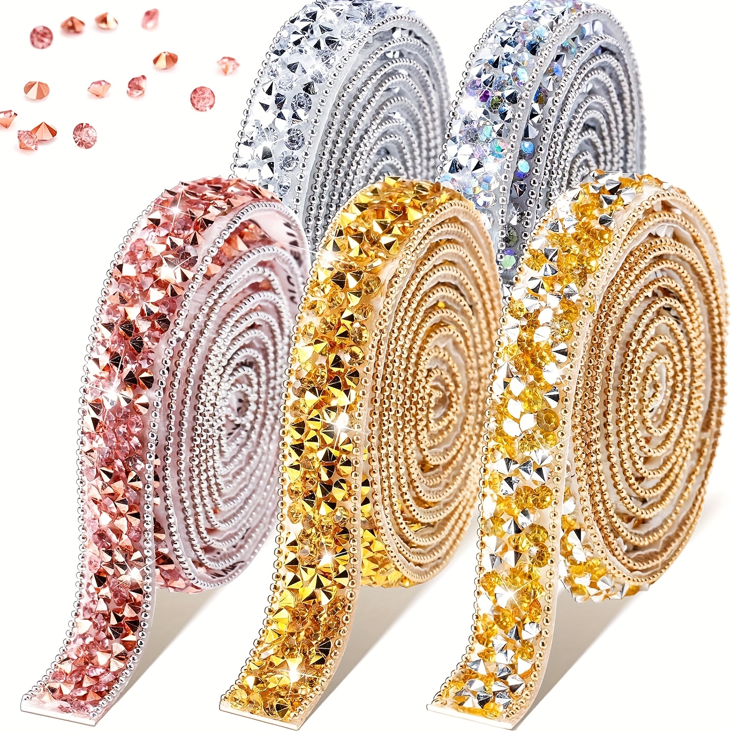 TEMU 5 Rolls Of Crystal Ribbon, Totaling 5 Yards Of Self-adhesive Shiny Resin Diamond Ribbon, Perfect For Arts And Crafts, Phone Gifts, Wedding