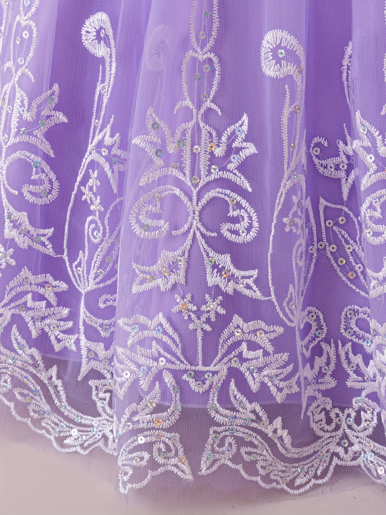 Robe Princesse Fille Velours Et Tulle - Manches Longues, Broderie Florale - Taille 3-12 Ans - Pour Noël, Fêtes - 2