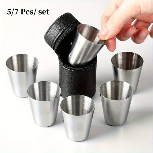 item picture 5 7 pcs set outdoor practical travel stainless steel cup mini set cup christmas halloween party portable 1 01oz drink decoration party supplies new year tableware halloween christmas for christmas newyear valentine party events