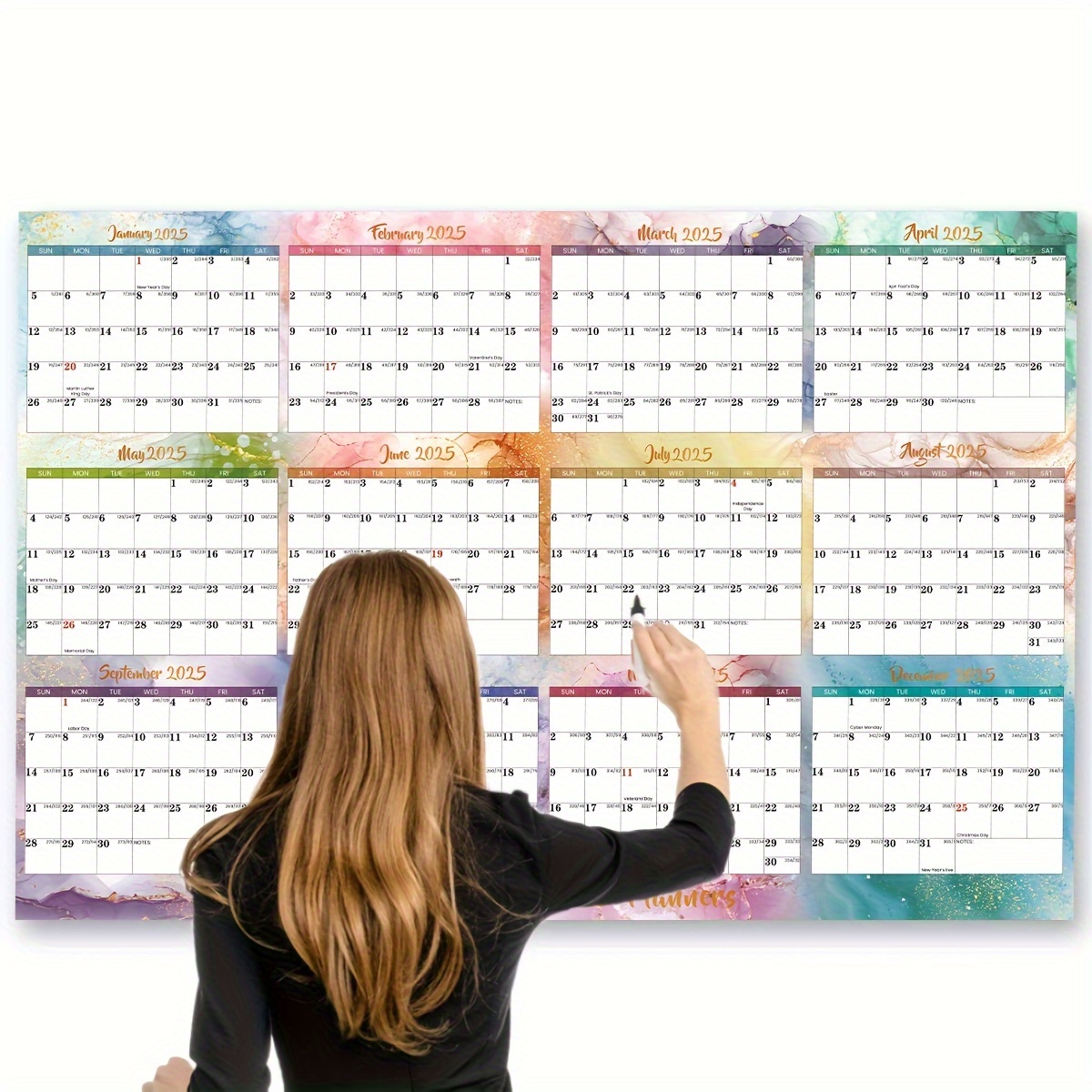 

2025-2026 Wall Calendar, 24-month Dry Erase Laminated Planner, Monthly View, English, Double-sided, Reusable Surface, - Printing