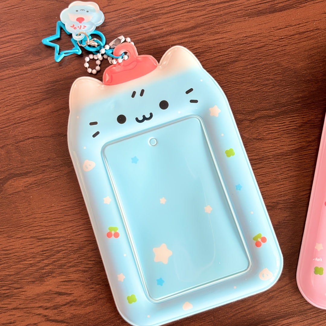 TEMU 2d A 3-inch Adorable Cat-themed Cherry Pudding Card Holder For Students, Designed To Keep Photo Cards And Campus Ids Safe From