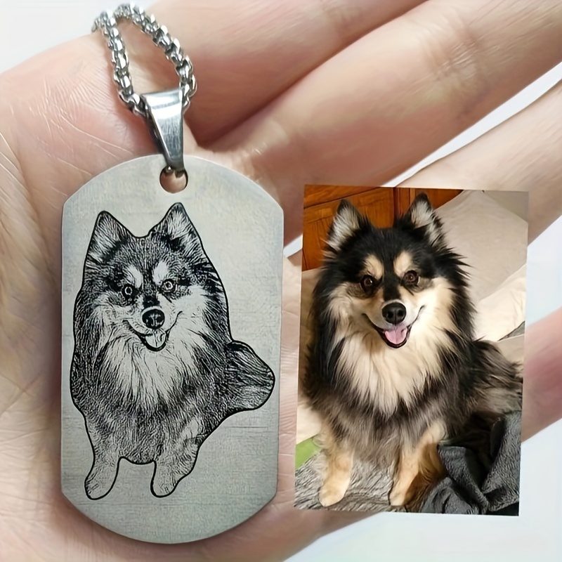 

Custom Engraved Pet Portrait Necklace & Keychain, Stainless Steel Military Tag, Personalized Vintage & Minimalist Style Photo Jewelry, Perfect Festival Gifts For Women And Pet Lovers