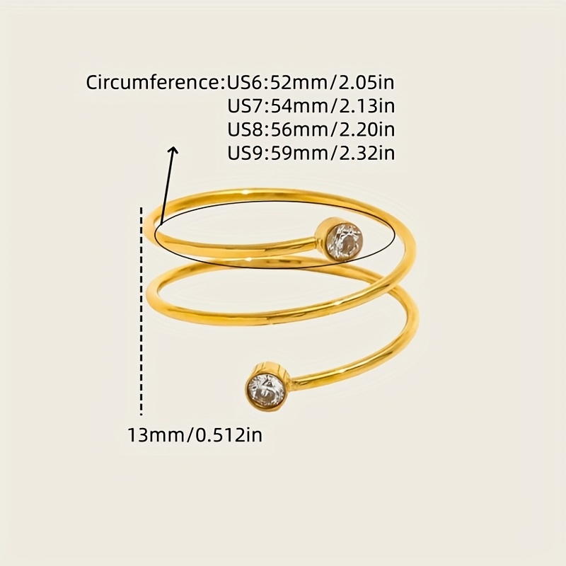 Women's Stainless Steel Coil Spring Ring with Rhinestone Accents