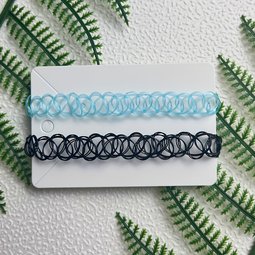 TEMU 2pcs Black Tattoo Choker Necklace And Blue Tattoo Choker Necklace 90s Choker Necklace 2000s Y2k Black Chokers Adjustable Stretchy Elastic