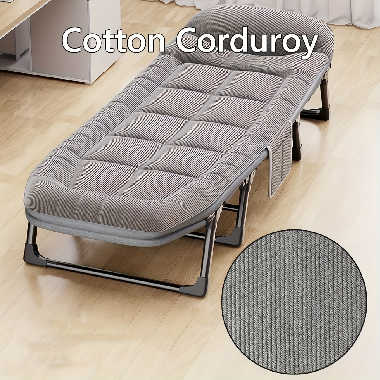 sun lounger with cushion 6 position adjustable folding sun lounger portable 280kg     with strap 200x65x32cm   for garden pools camping indoor gray