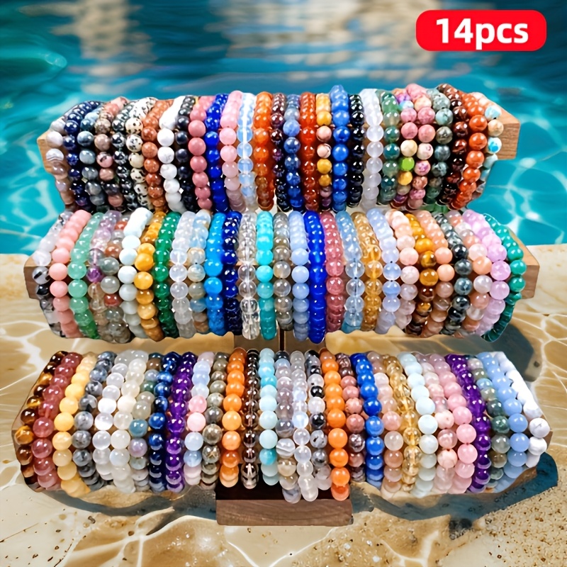 E-shop 14-teiliges Armband-Set in verschiedenen Stilen - Exquisite elastische Armbänder mit Glasperlen, Unisex, geeignet für Damen und Herren,