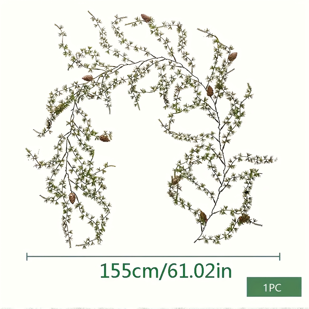 1pc Artificial Pine Needles Vine With Pine Cones -- Green Plastic Christmas Garland For Fireplace Courtyard Wall Hanging, Decoration, Indoor Outdoor Use