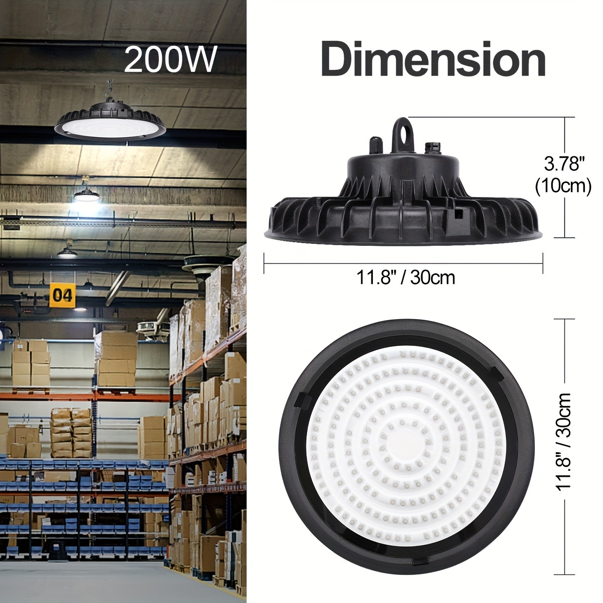 TEMU 1pc 100w 200w 300w Ufo Led High 6000k Bright Industrial Commercial Warehouse Workshop Shop Factory Light 90-277v Ip65 Dustproof 110v 120v 277v
