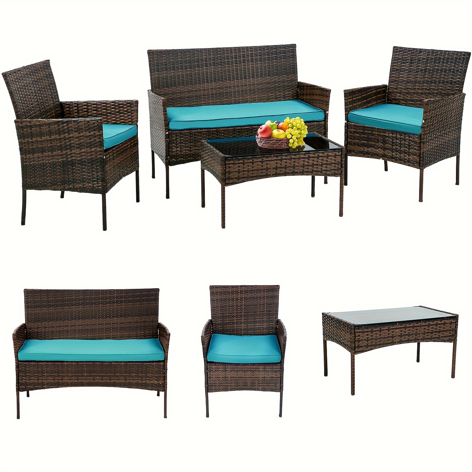 4-Piece Wicker Patio Chairs with Table Conversation Furniture Set