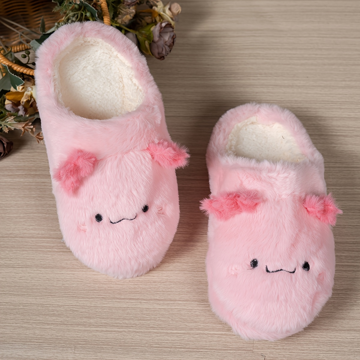 TEMU Fashion Cute Pink Salamander Women's Plush Slippers Winter New Warm Comfy Casual Soft Bottom Indoor Home Shoes, Women Shoes