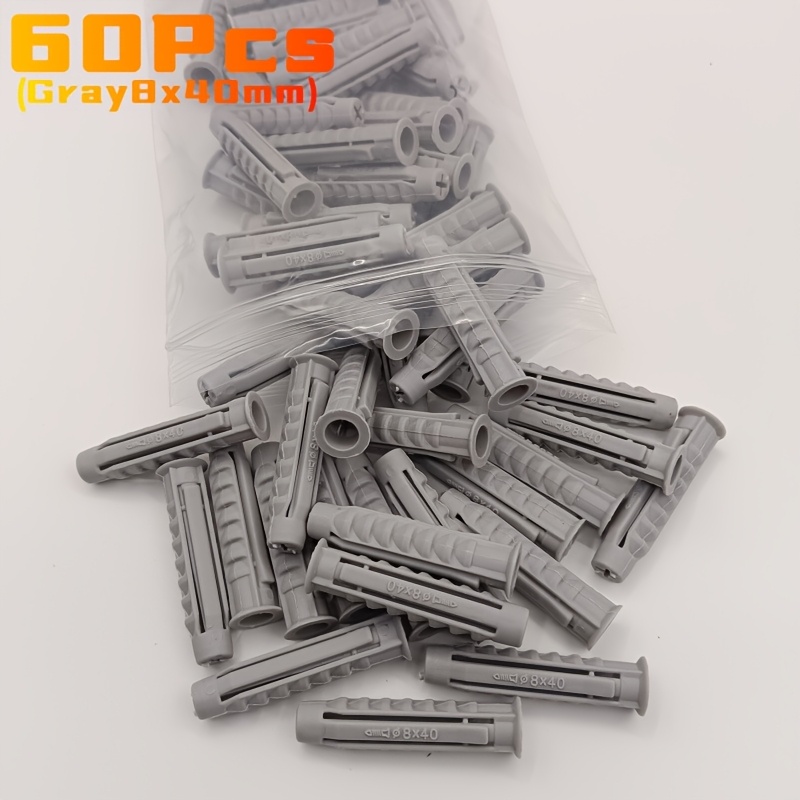 TEMU 60pcs Of 6/8mm Versatile Plastic Expansion Plugs In Gray And Blue, Featuring Expansion For Secure Fastening, With An Suitable For Wall Mounting