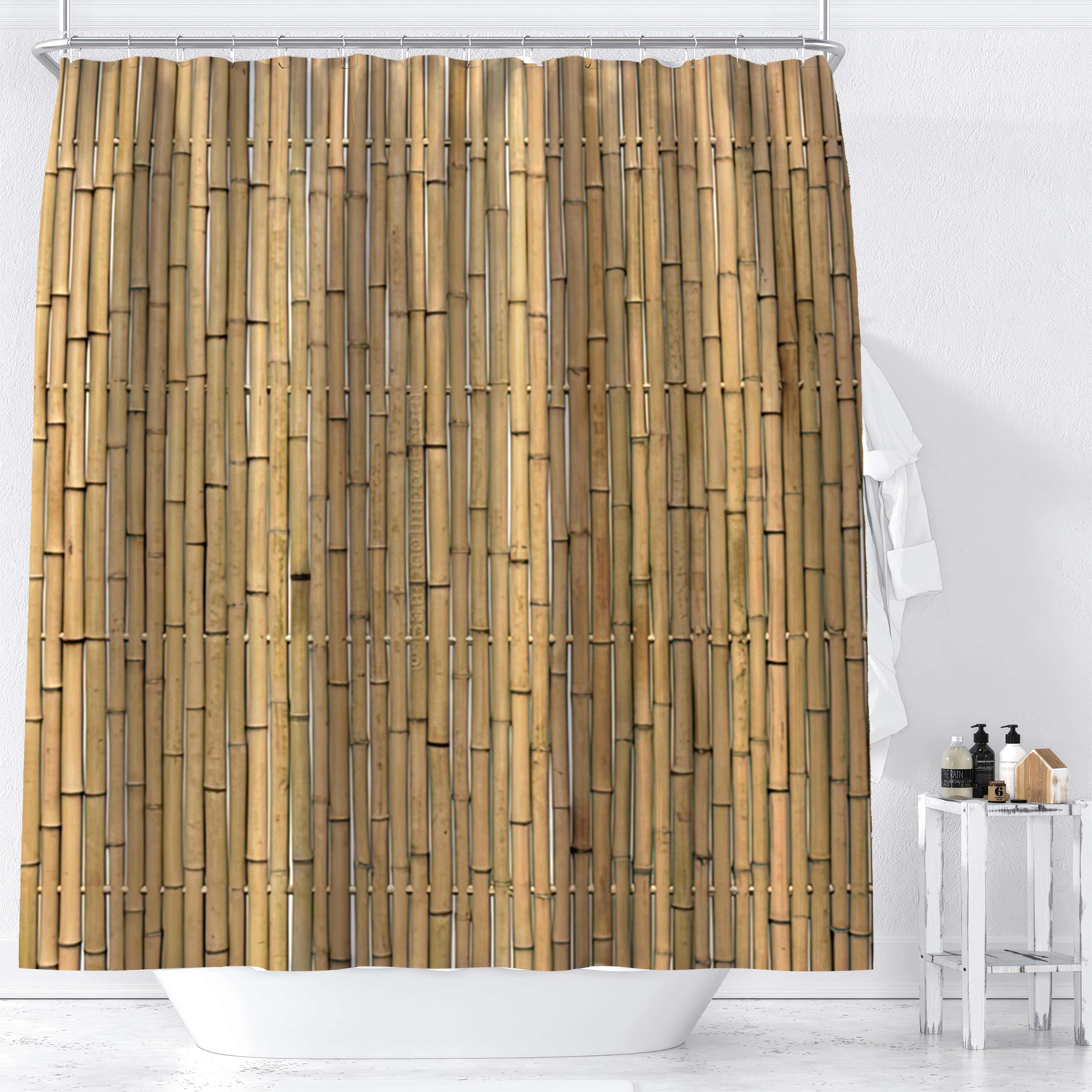 

1pc Natural Wooden Bamboo Print Digital Shower Curtain, Waterproof Fabric, Bathroom Decor, 70.87in X 70.87in, Home Accent