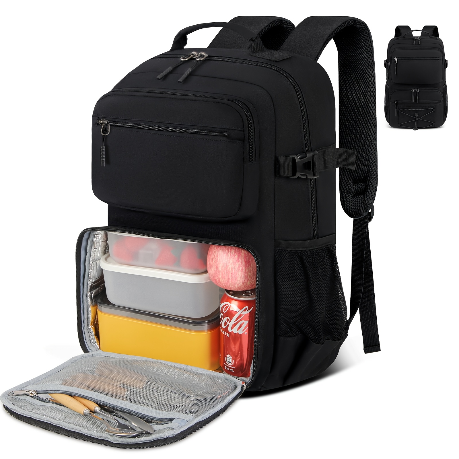 Image of Nubily Lunch Backpack 15.6 Inch Laptop Travel Backpack With Insulated Bag Extra Large Backpack For Men Women Computer Backpack For Work School College Business, Black