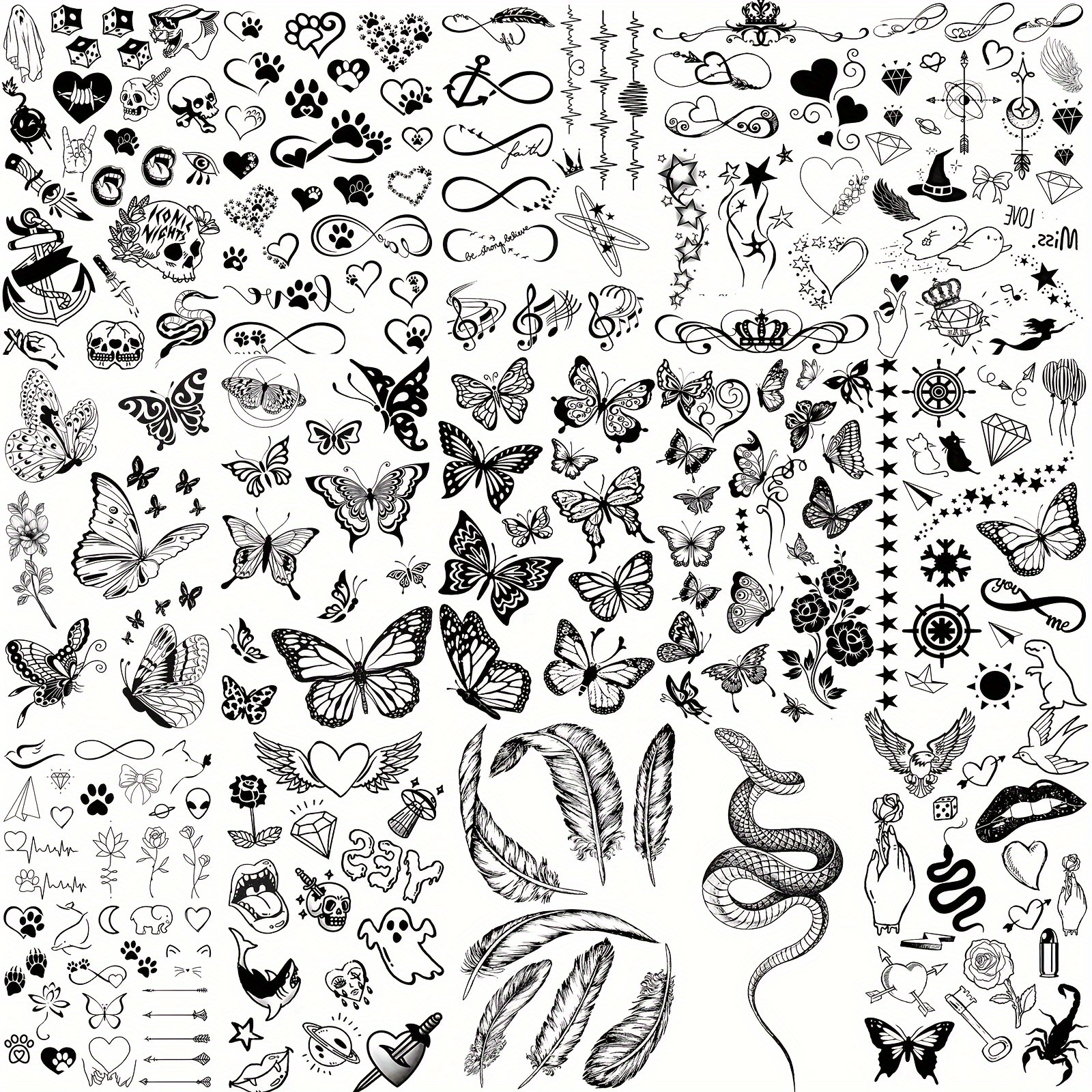 

15 Sheets Small Butterfly Temporary Tattoos For Women Girls Adults Waterproof Fake Tattoo Stickers, Snake Feather Infinity Cute Tattoos Neck Hands Finger