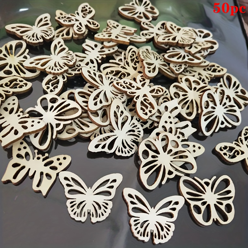 

50pcs Laser Cut Decoration, Hollow Unfinished Wood Decoration, Diy Painting Graffiti Ornaments, Wooden Craft, Home Party Wedding Decoration, Room Decor