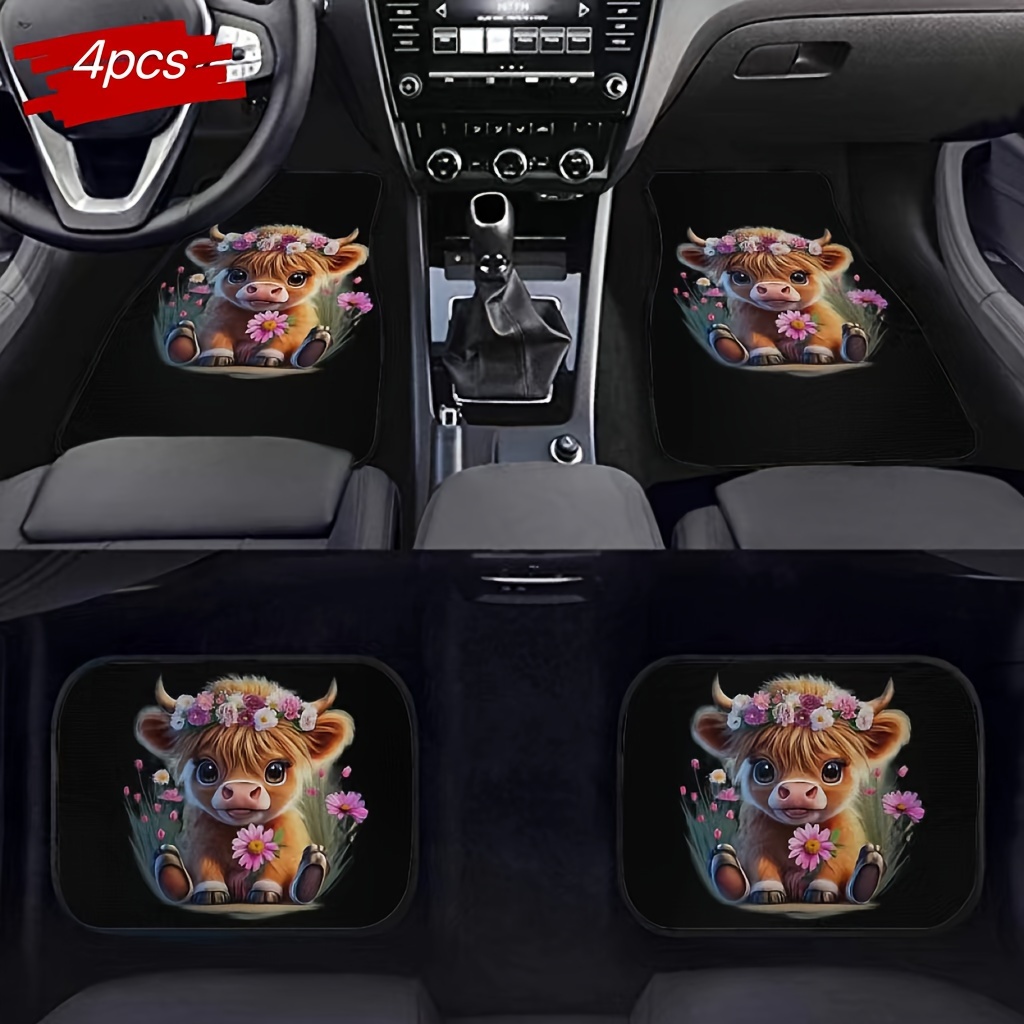 

4pcs Cute Highland Cow Theme Car Floor Mats, Suitable For Sedan, Suv, Car, Car Floor Mats, Car Interior Accessories