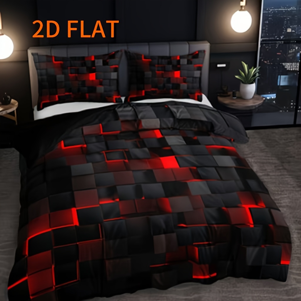 Image of 3pcs 2d Flat Fashion Tech-style Checkered Hd Home Bedding