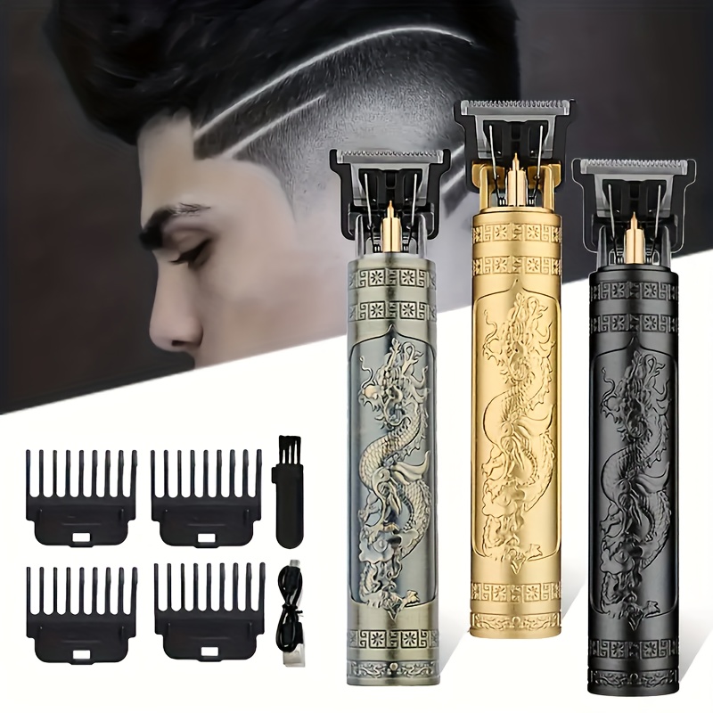 usb powered electric hair clipper with oil head engraving adjustable blade comb aluminum alloy body grooming use professional haircare stylish grooming accessory intricate detailing details 3