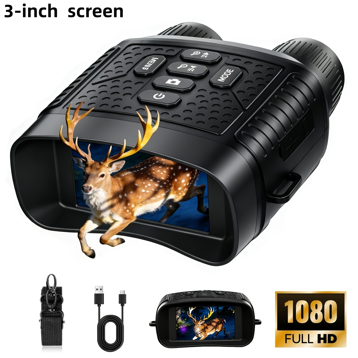 Image of For Adults, Night Vision Binoculars, With 3" Ips Screen Wide-angle Field Of View, Suitable For Bird Watching, Hiking, Cycling, Sports Events, Hunting, And Observation