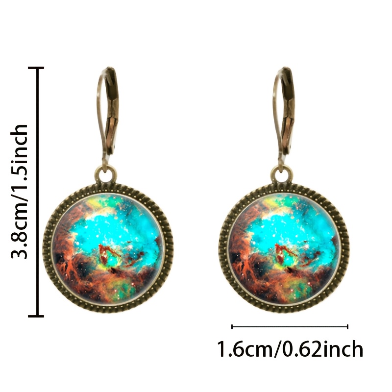 2pcs Classic Cyan Pendant Earrings with Cosmic Nebula Design