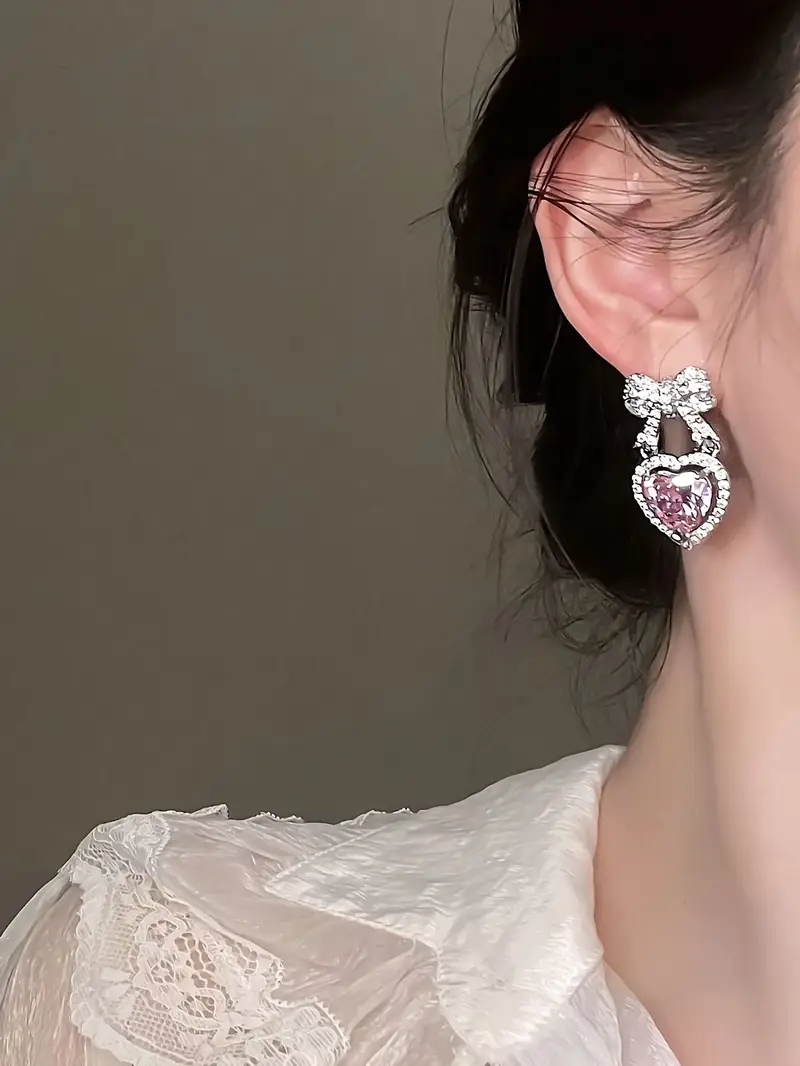 heart drop dangle earrings for women silver plated alloy accents ideal for versatile for details 4
