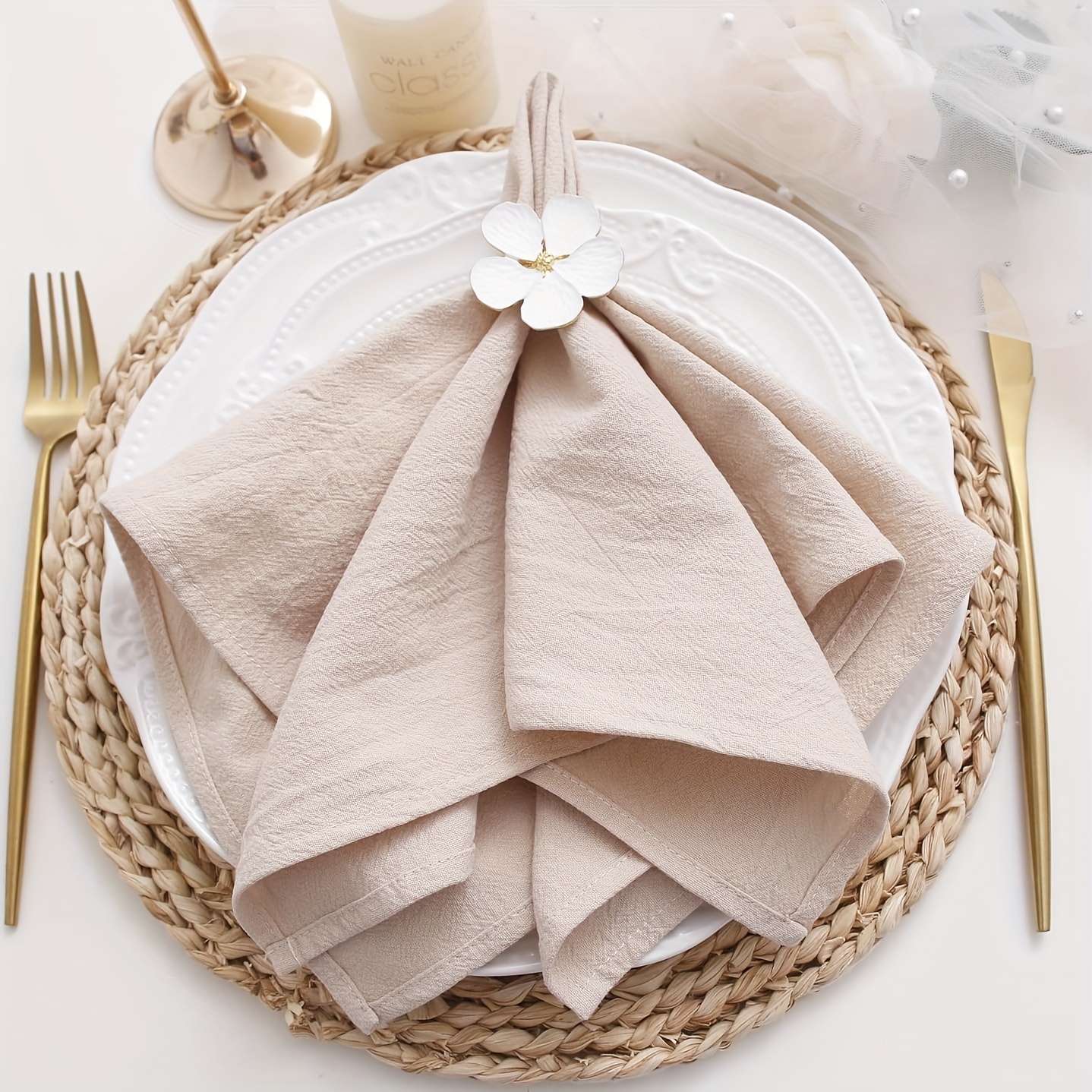 12pcs Cotton Napkins - Solid Fabric For Dinner, Wedding, Christmas, Restaurant, Banquet, Party - Reusable 42 Cm Tea Towels