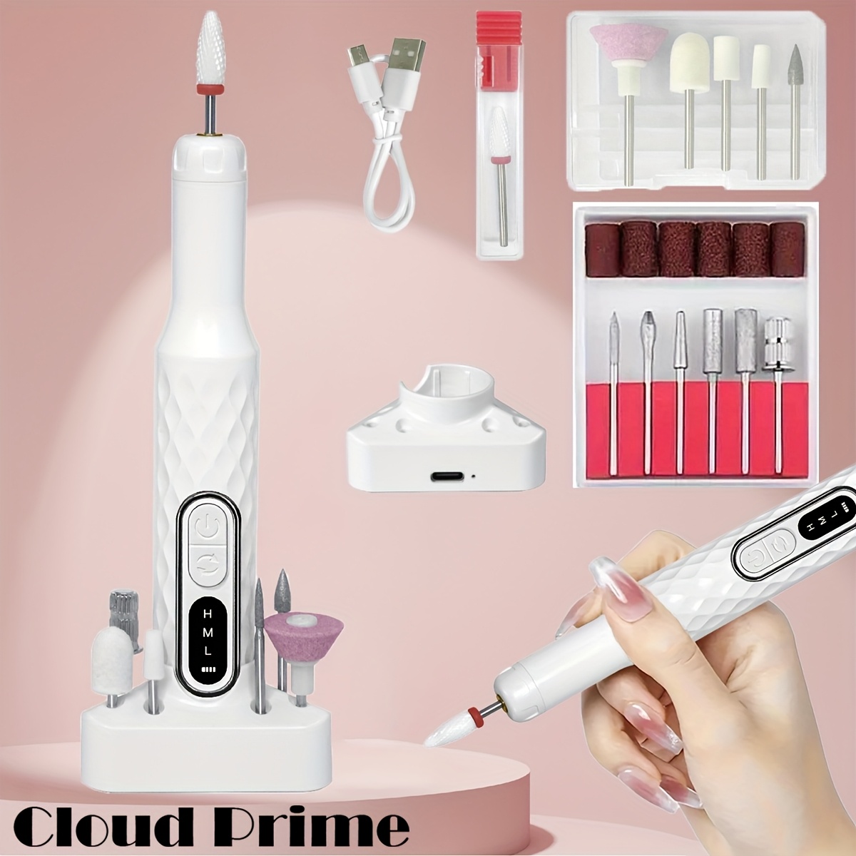 

Cloud Prime Usb Rechargeable Nail Drill Kit - Quiet, Adjustable Speed Electric Manicure & Pedicure Set For Use