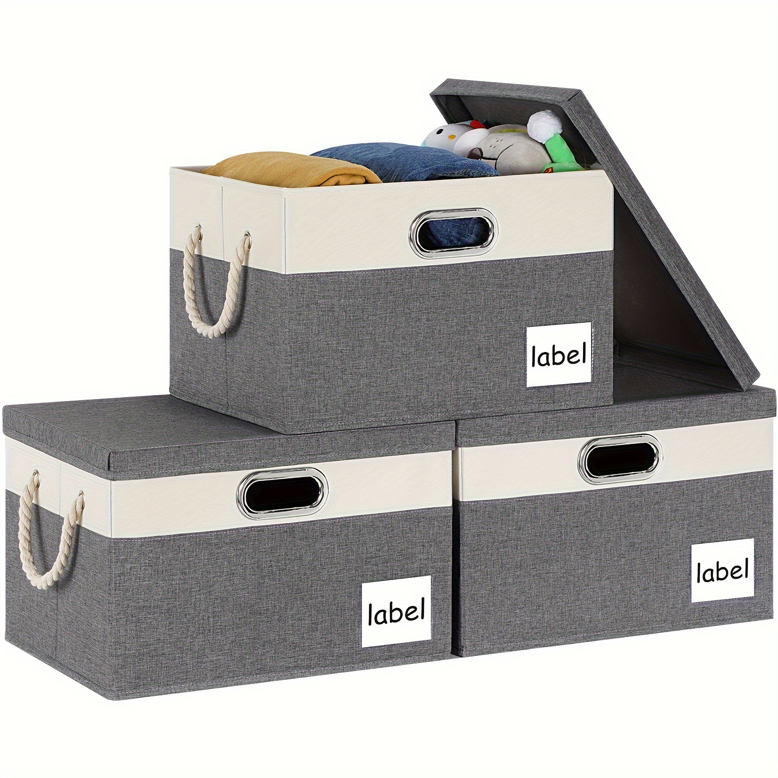 

Larger Collapsible Storage Boxes With Lids Fabric Decorative Bins Cubes Organizer Containers Baskets Handles Divider For Bedroom Closet Living Room