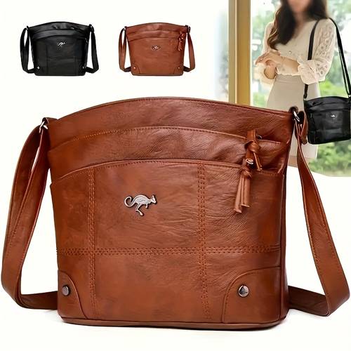 vintage style womens shoulder bag with adjustable strap multiple pockets and kangaroo patch crossbody purse in and other colors small crossbody size