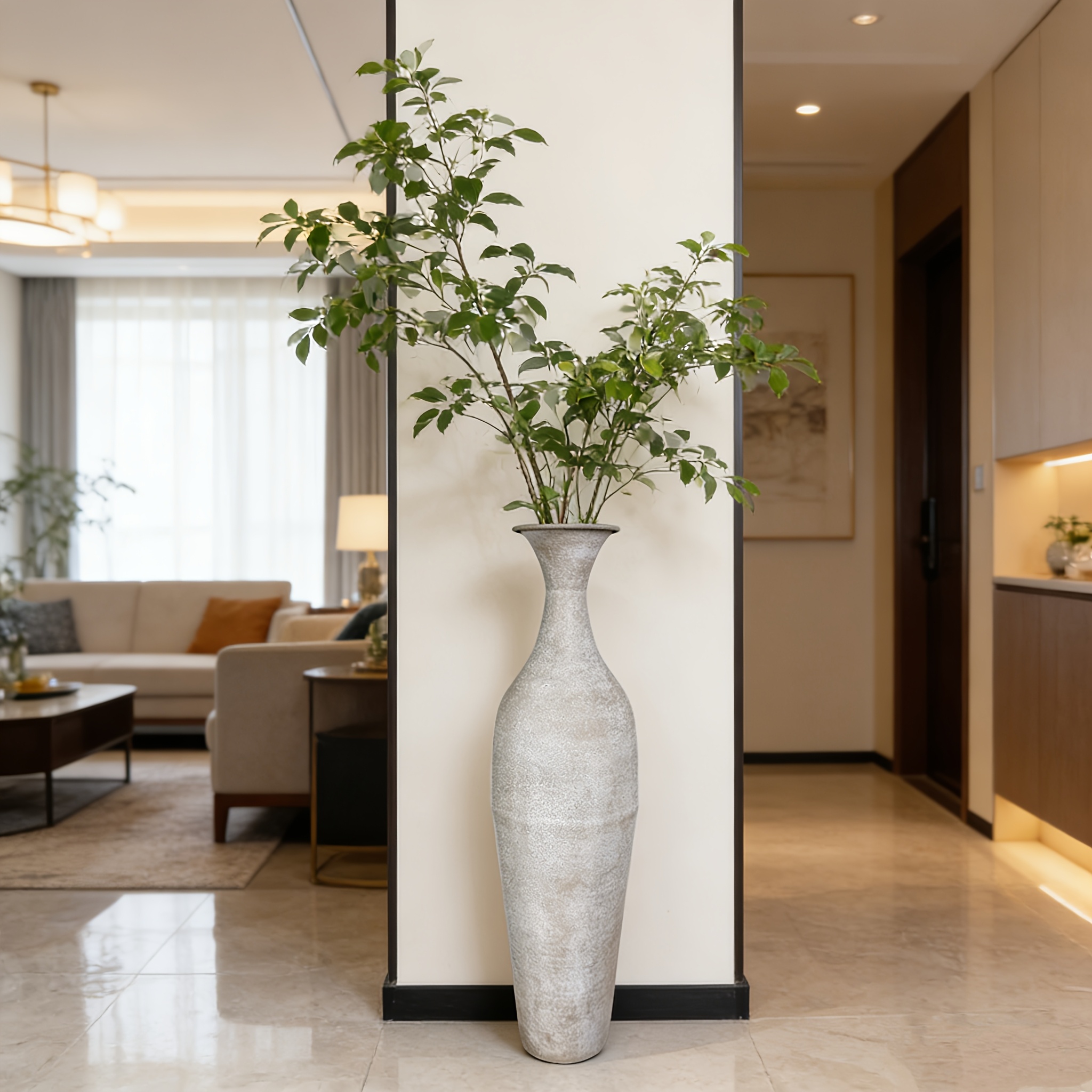 Metal Tall Floor Vase 58.93 cm Large Bohemian Vase for Pampas Grass - White Slim Decorative Vase, Vertical Rustic Farmhouse Large Vase, Ideal for Living Room, Indoor Fireplace & Home Decor Corner