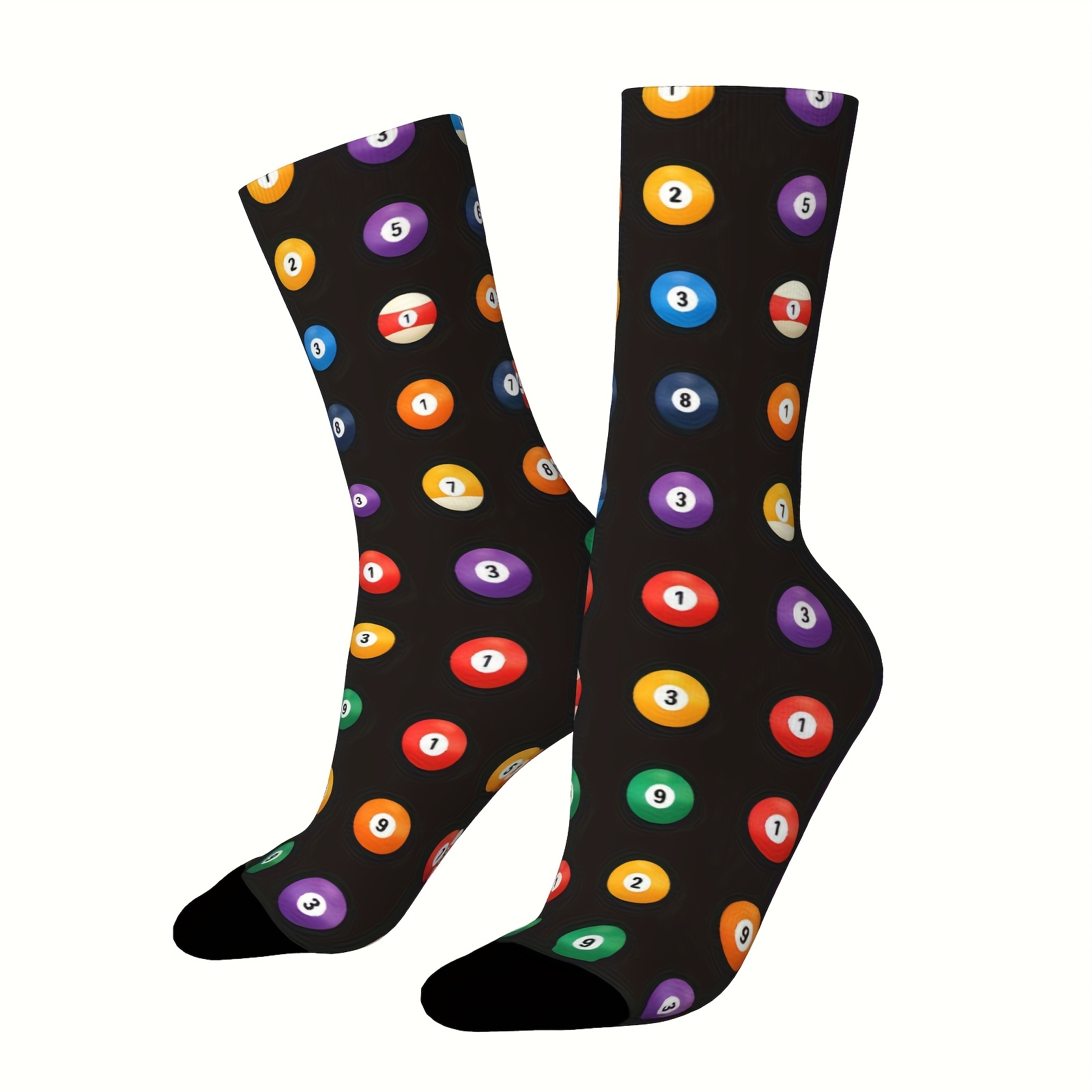 TEMU Une paire de chaussettes unisexes d'extérieur avec un motif de billard. Ces chaussettes sont décorées pour les fêtes, lavables en machine,