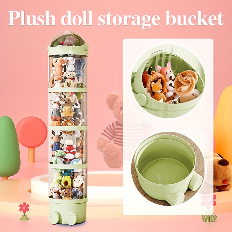 

Plush Doll Storage Organizer With Lid, Transparent Stackable Design, Plastic Material, Multi-functional For Bedroom And Playroom