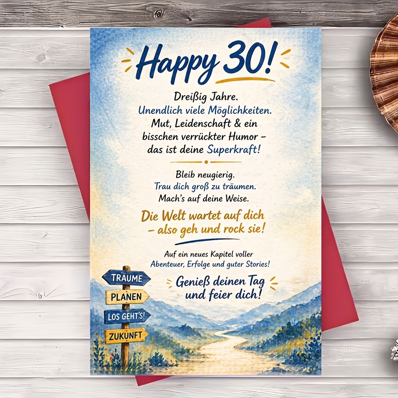 TEMU 1 Envelope And 1 Greeting Card Happy 30th Birthday Card For Him Or Her Inspirational Milestone Celebration Flat Greeting Card For Friend Sister