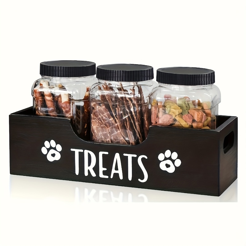 TEMU 1pc Farmhouse Style Pet Organizer With Paw Print Pattern - Holds 3 Jars - Easy To - Perfect Gift For Dog Owners And Pet Lovers - Countertop