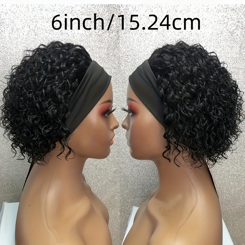 E-shop 150% Dichte Echthaar-Perücke Kurze Stirnband-Bob-Perücke Naturschwarz Kurzer Locken-Bob-Schliff Klebefreie Stirnband-Perücke