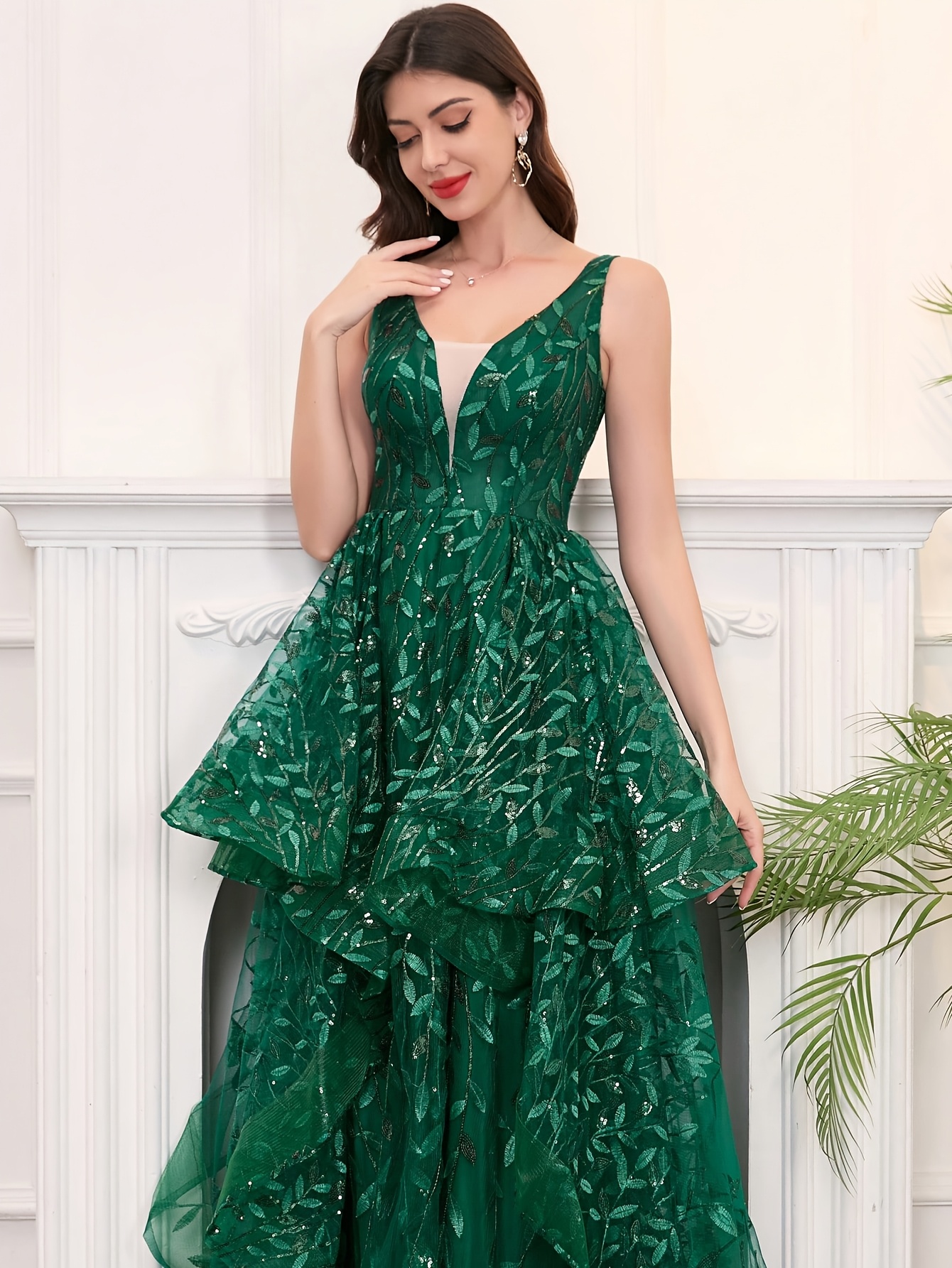 Women's Formal Dress Sequin *-Neck Sleeveless Long Evening Dress