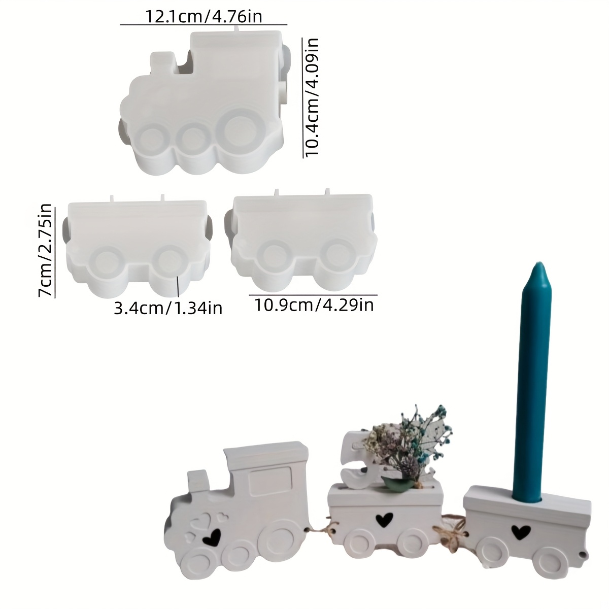 Image of Train Set Resin Silicone Mold Clay Train Head And Candle Holder Mold For Cement Birthday Gifts Molds Candle Number Insert Base Molds Christmas Decorations Molds