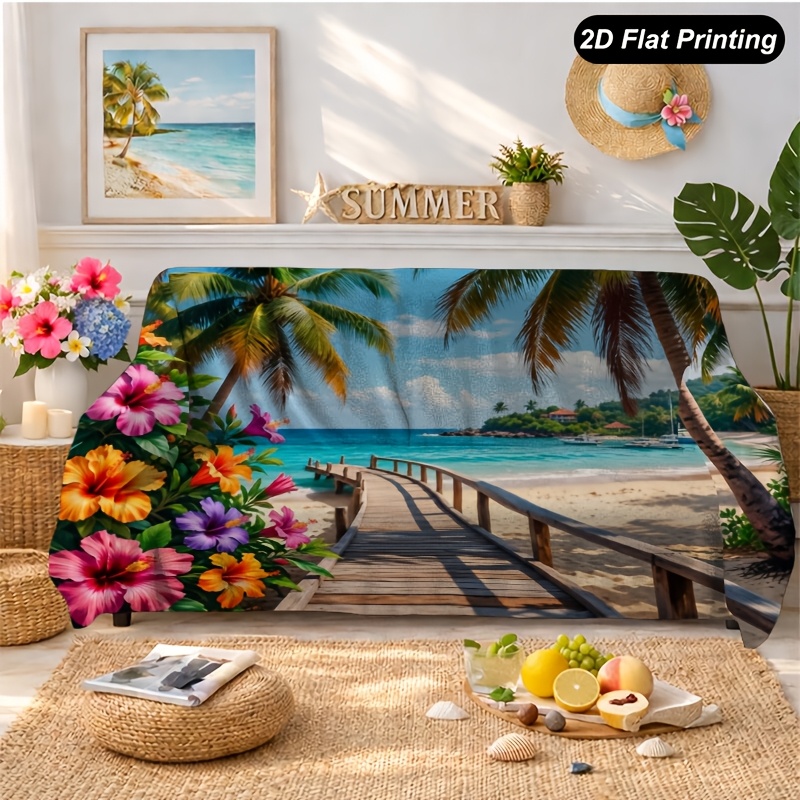 TEMU 1pc Beach 2d Print Sofa For 1-4 Seater Sofas, Perfect For Living Room, Bedroom, Or Office Decor, Festive , Summer Holiday For Living Room, Sofa