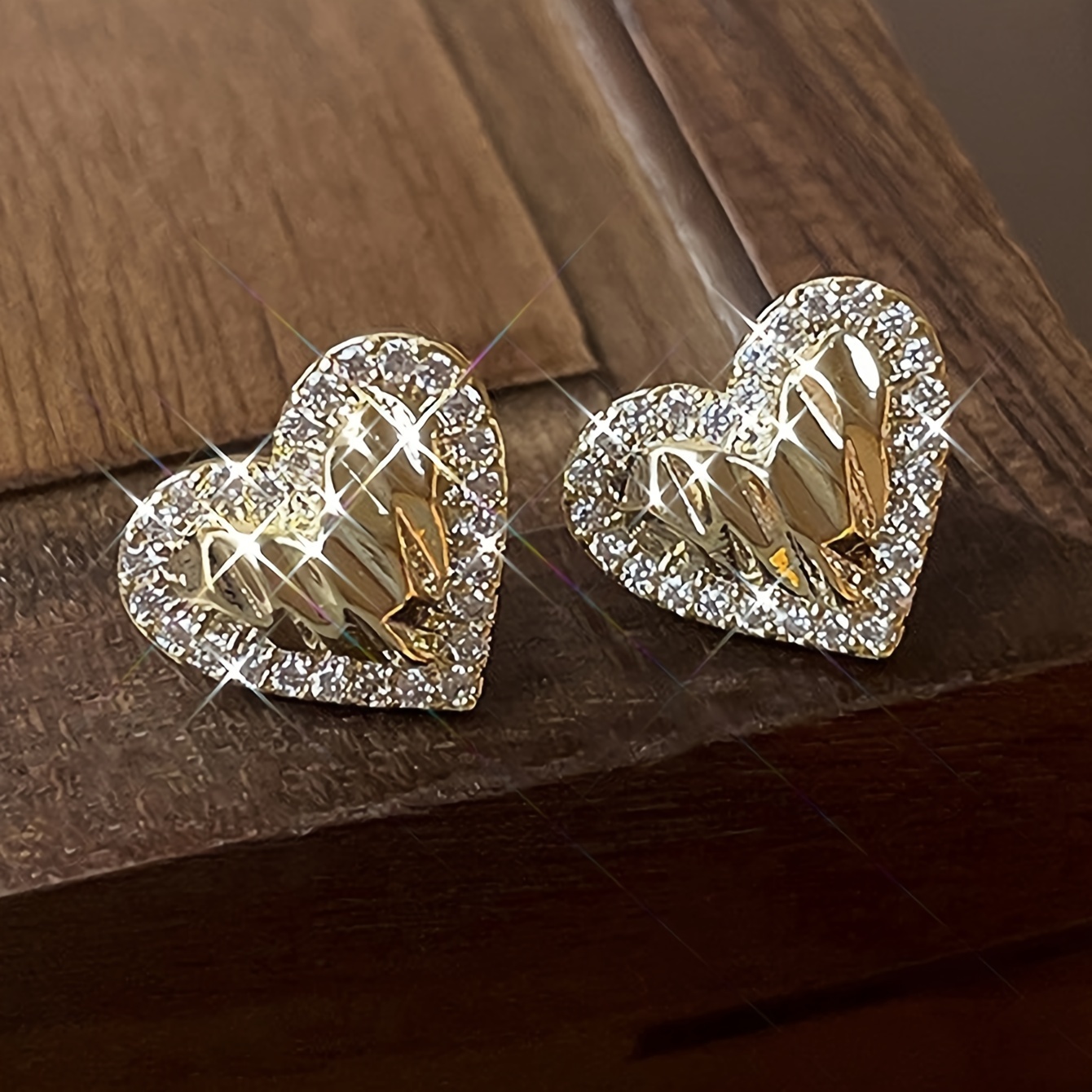 Bling Bling Geometric Love Heart Stud Earrings