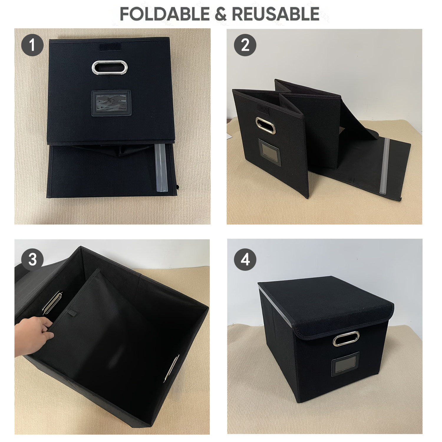 Foldable Fabric File Storage Box with Plastic Sliding Tray