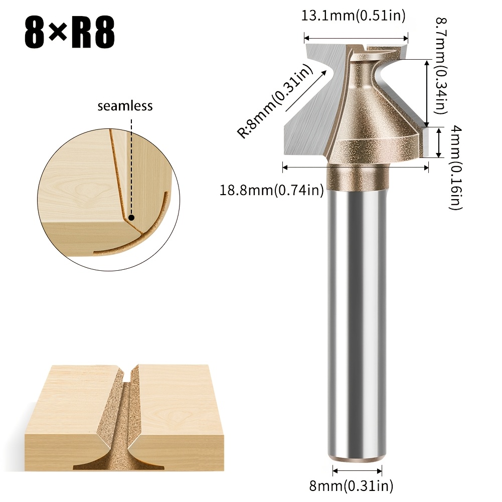 Image of Jgzui R8 Shank Arc Bend Cutter - 1/4 & 1/2 Shank Suitable For Wood Door, Wall, Cabinet, No-fill Softening , Integrated Molding Cutter For, & Renovation, Precision