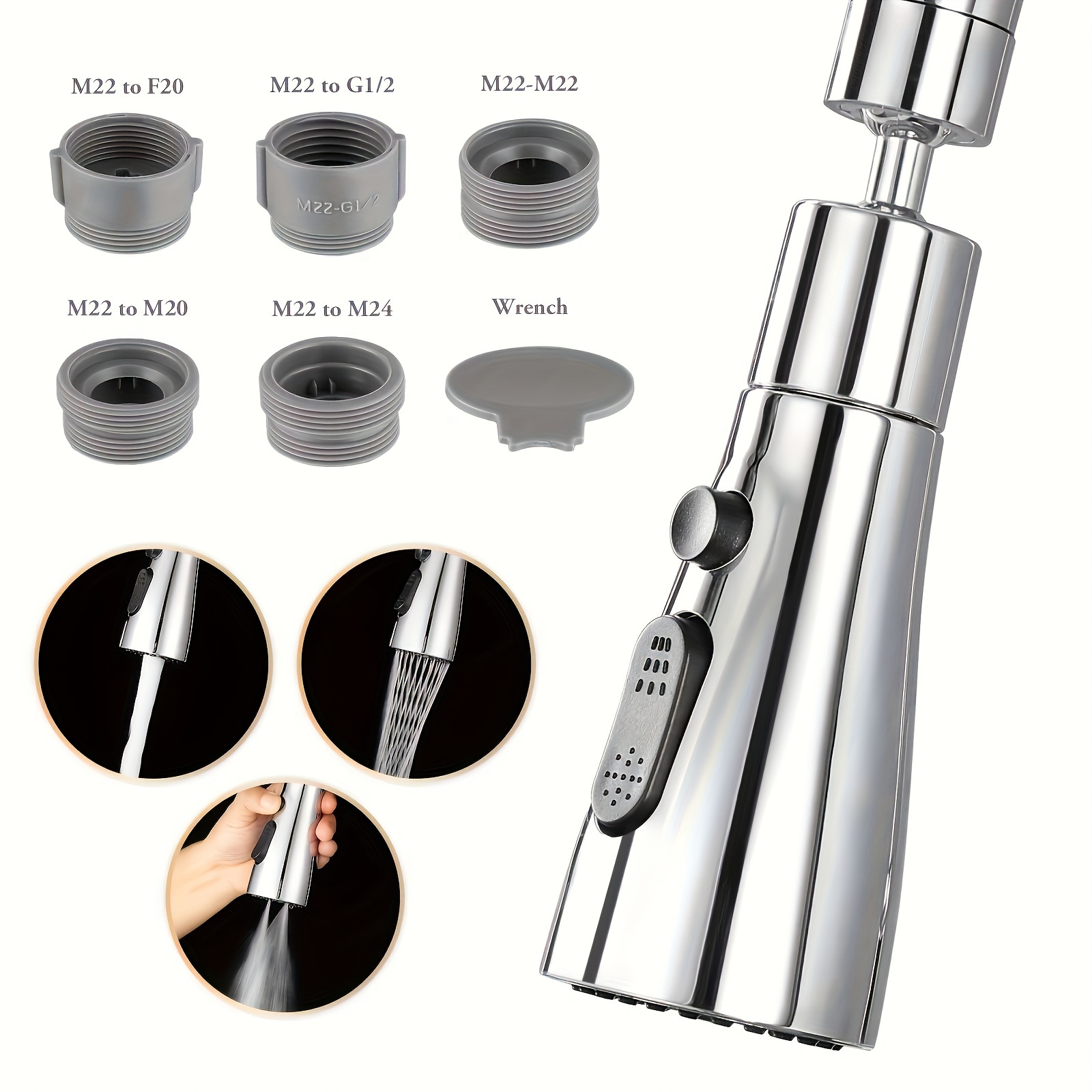 1pc Cabeza de Fregadero de Cocina Mejorada con 3 Funciones y 5 Adaptadores, Cabeza de R...