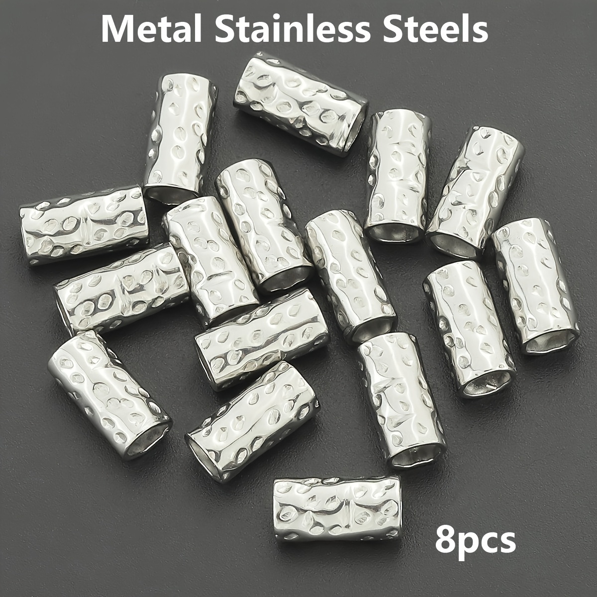 TEMU 8 piezas de cuentas separadoras de tubo de acero inoxidable 304 con de puntos , . 10 mm/15 mm, conectores de cuentas decorativos, adecuadas para