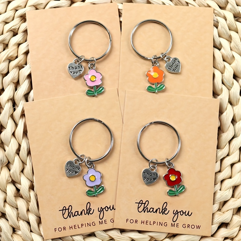 

4pcs "thank You" Keychains With Floral Charms - Alloy, Cartoon/plant/ Design - Ideal Gifts For Teachers, , On Thanksgiving & , Appreciation Gifts