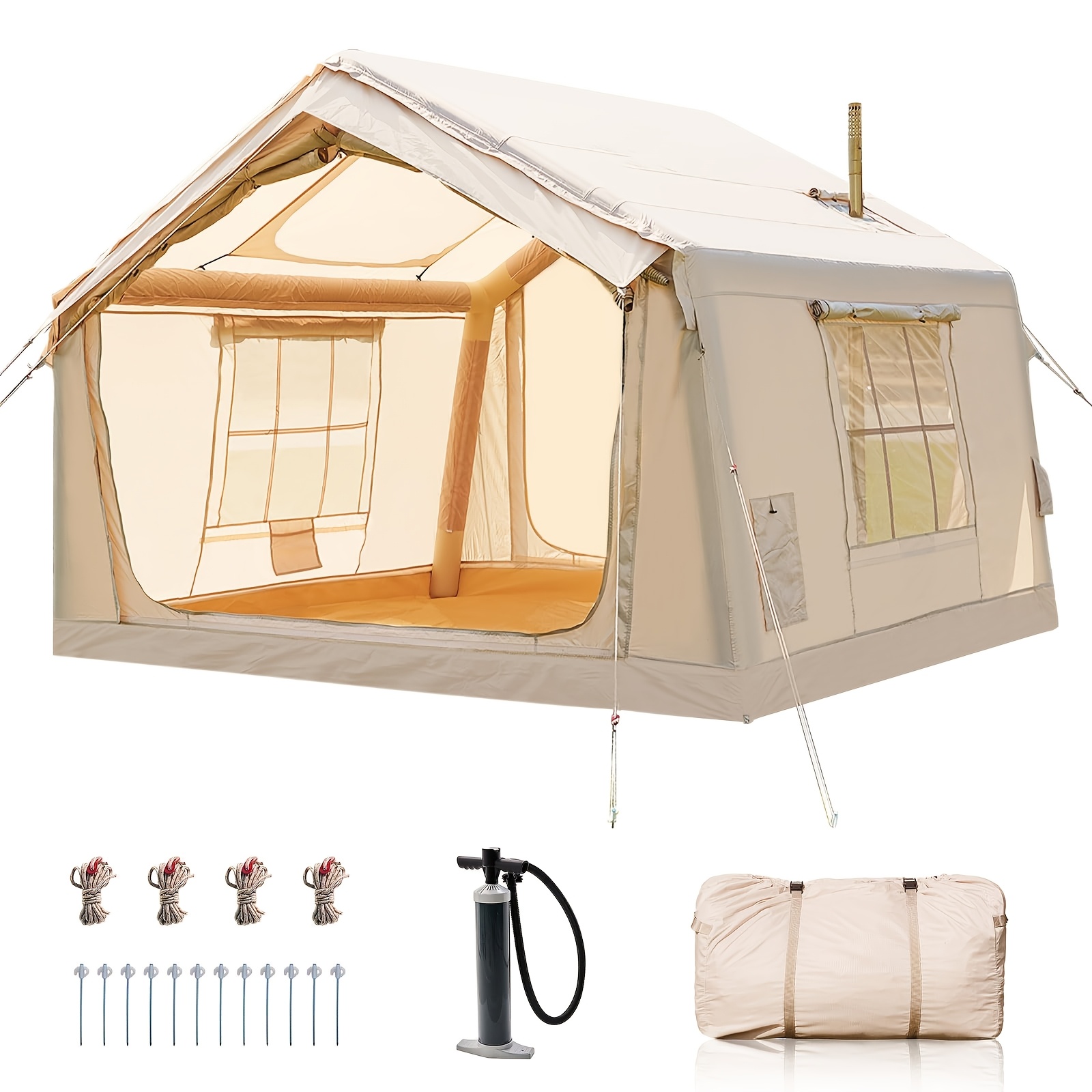 Image of Large Tent -8 Square Meters, Inflatable Tent With Windows, Suitable For Luxury Camping For 6-person Group Vacations, Seasonal Tents - , Ideal For Christmas, Halloween, And , Camping Equipment