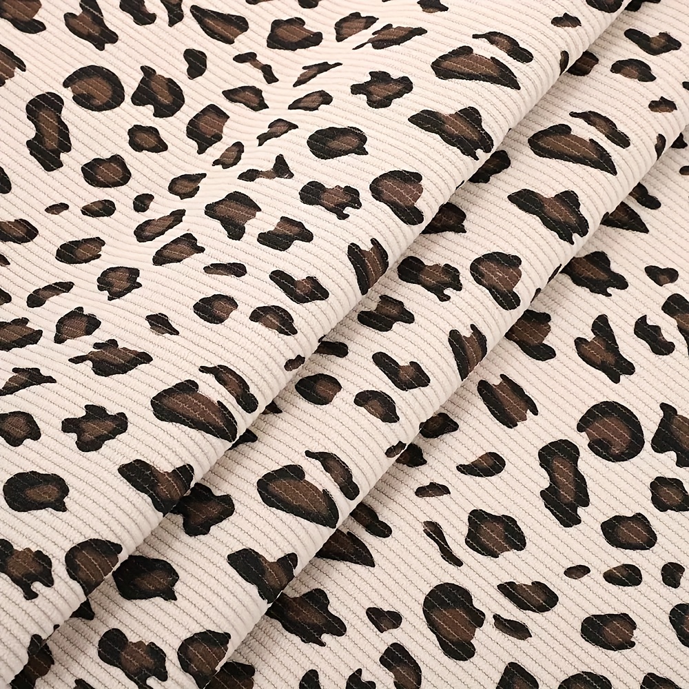 Image of A 19.69inch*62.99inch Leopard Print Pattern Printed Stretchy Thick-striped Corduroy Fabric For Autumn/winter Outerwear, Skirts, And Pants