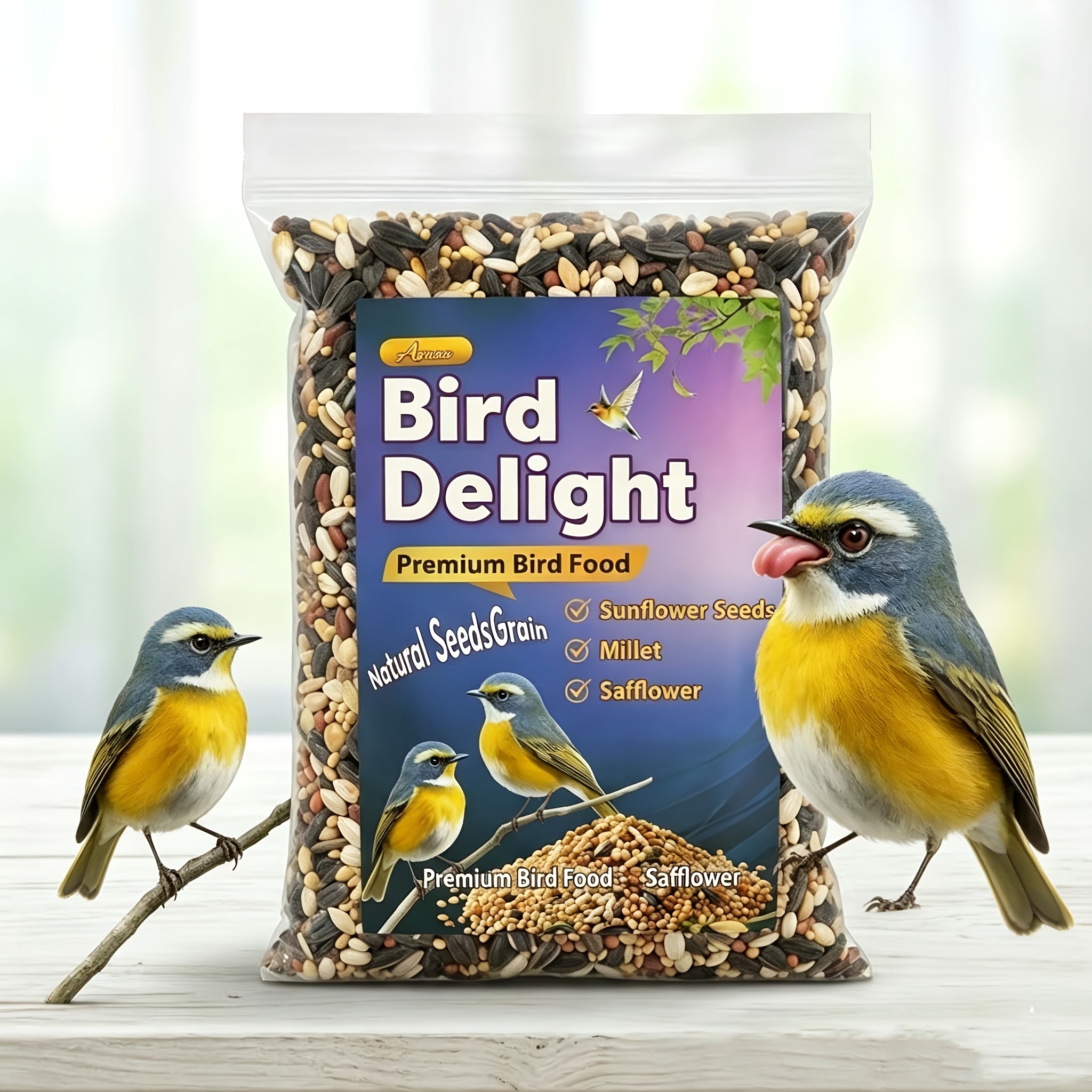 TEMU Premium Bird Seed Mix Suitable For , , & - & Blend, Dust-free High Protein Diet With Resealable Pouch For Pet Or Outdoor Use, Suitable For Pet